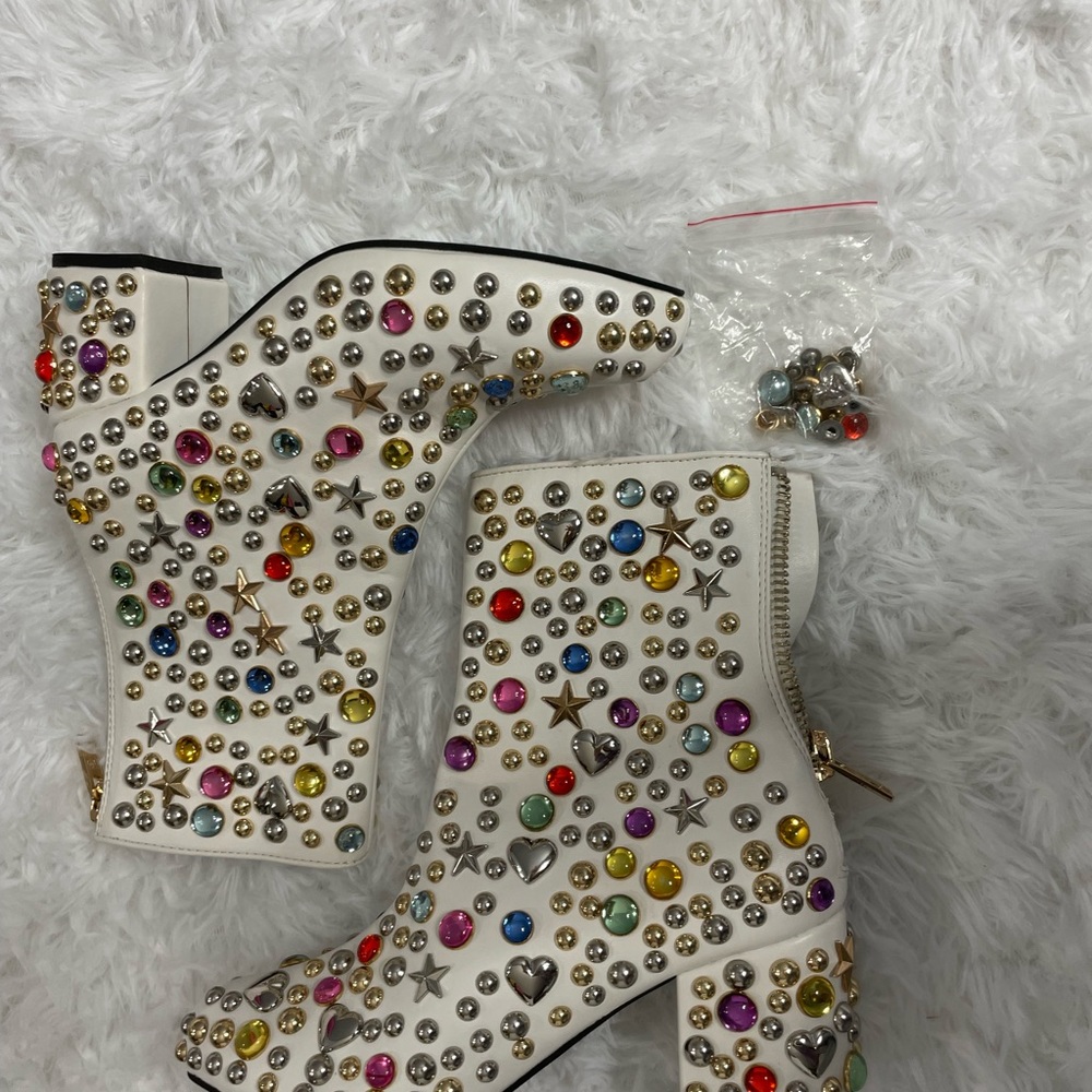 Dolls Kill bejeweled white leather boots extra jewels included. Only worn once